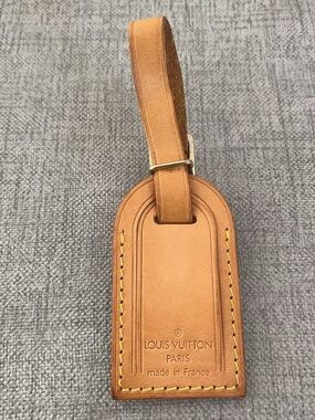 Vintage Louis Vuitton Classic Brown Leather Luggage Tag Bag Charm Keyring A02